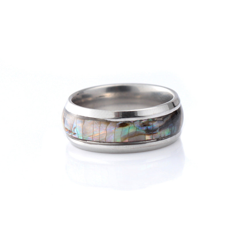 Fashion Stainless Steel Inlaid Colorful Shell Ring Popular Titanium Steel Ring Jewelry