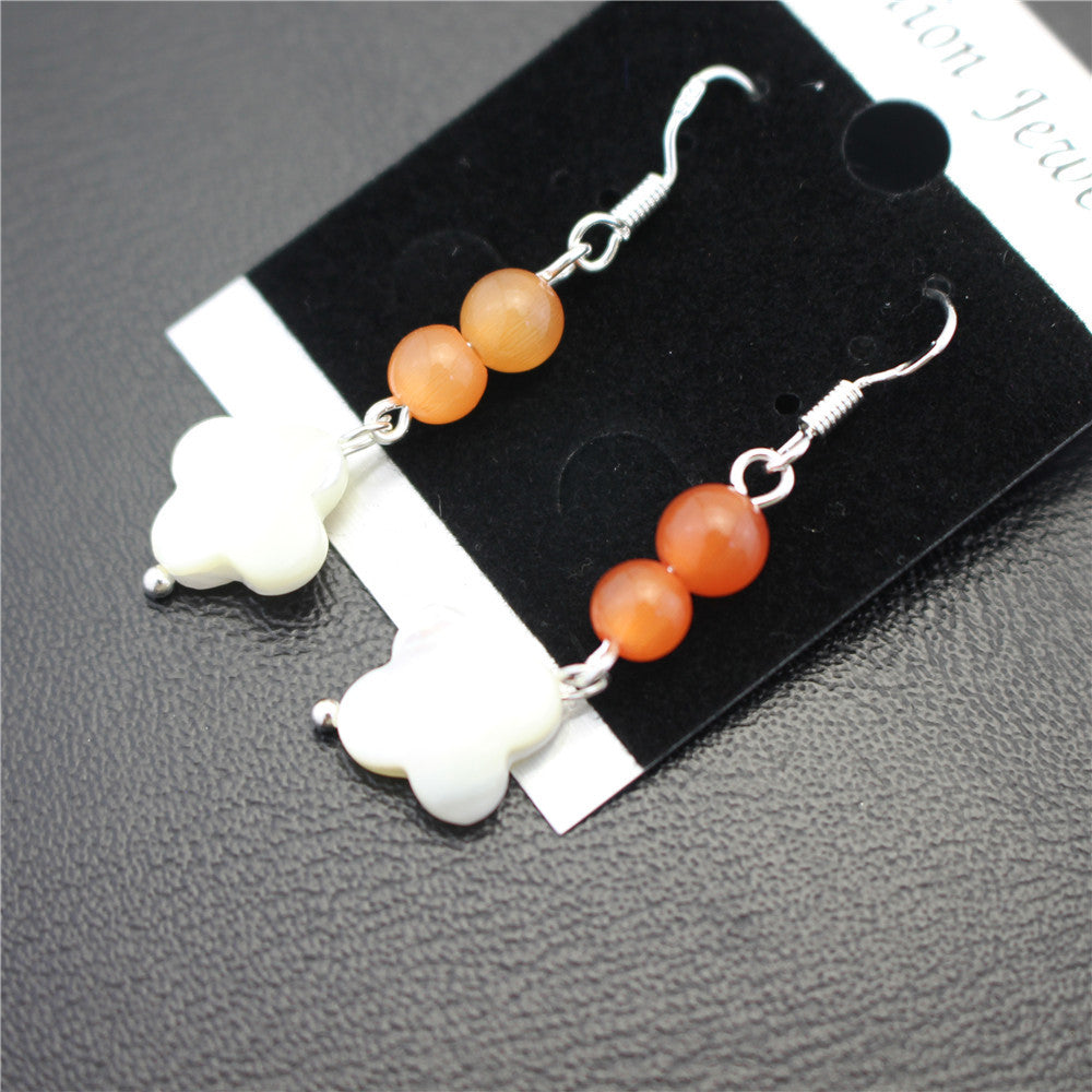 Natural deep-sea shell earrings four-leaf clover opal girl heart earrings plated with 925 silver ear hook earrings