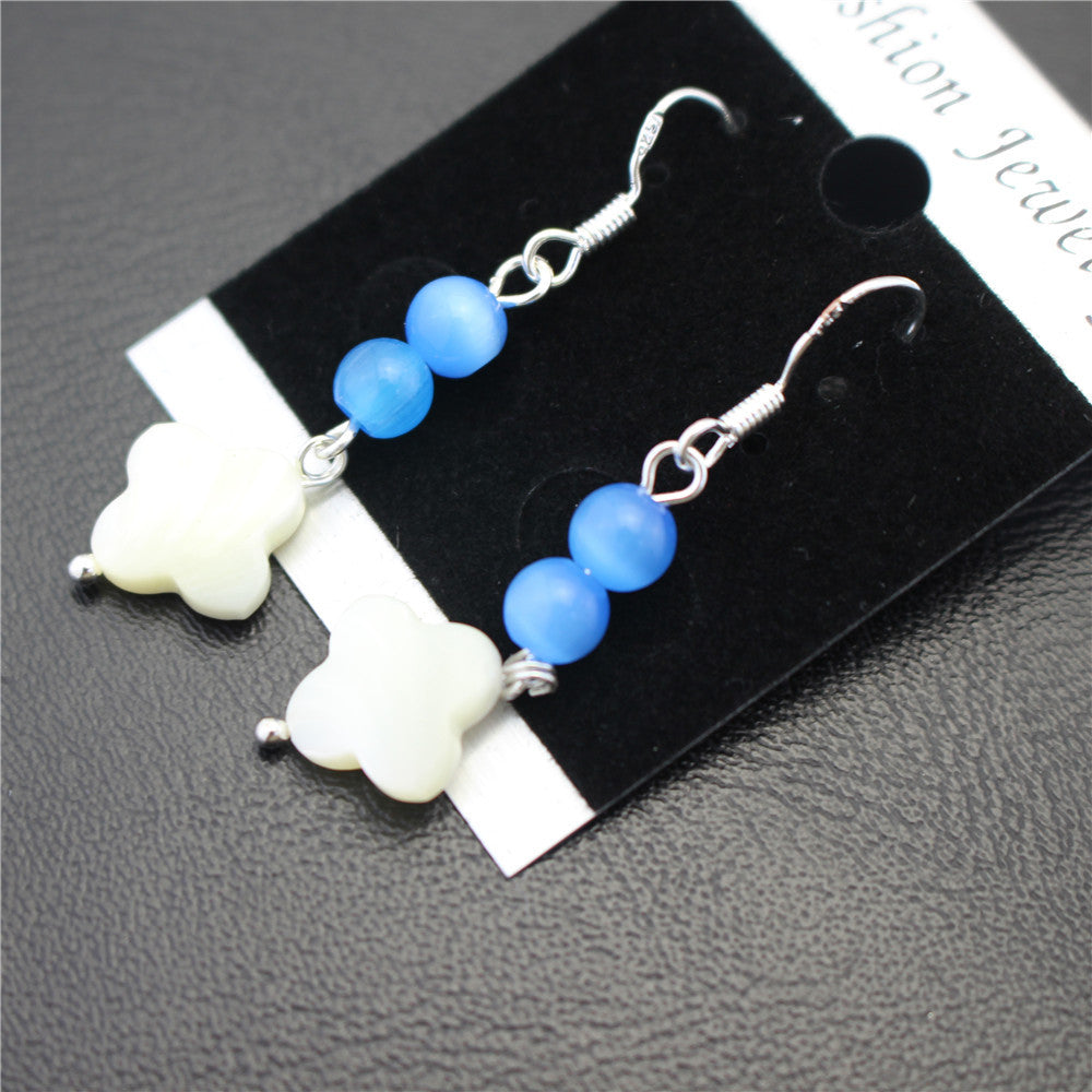 Natural deep-sea shell earrings four-leaf clover opal girl heart earrings plated with 925 silver ear hook earrings