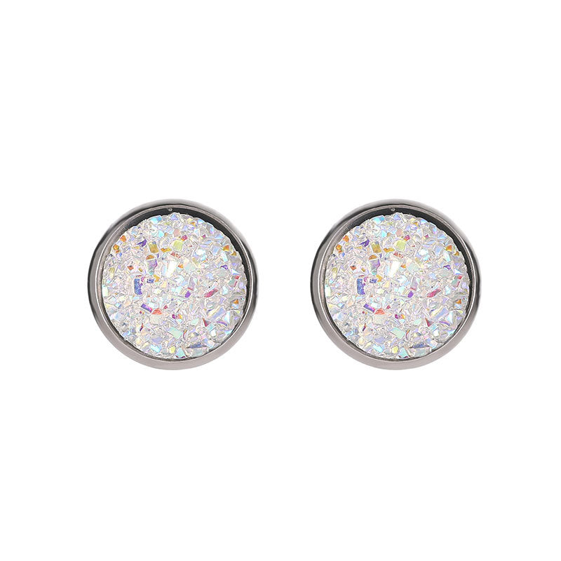 Harajuku simple geometric round frosted dreamy starry sky gemstone starry stainless steel earrings 12MM