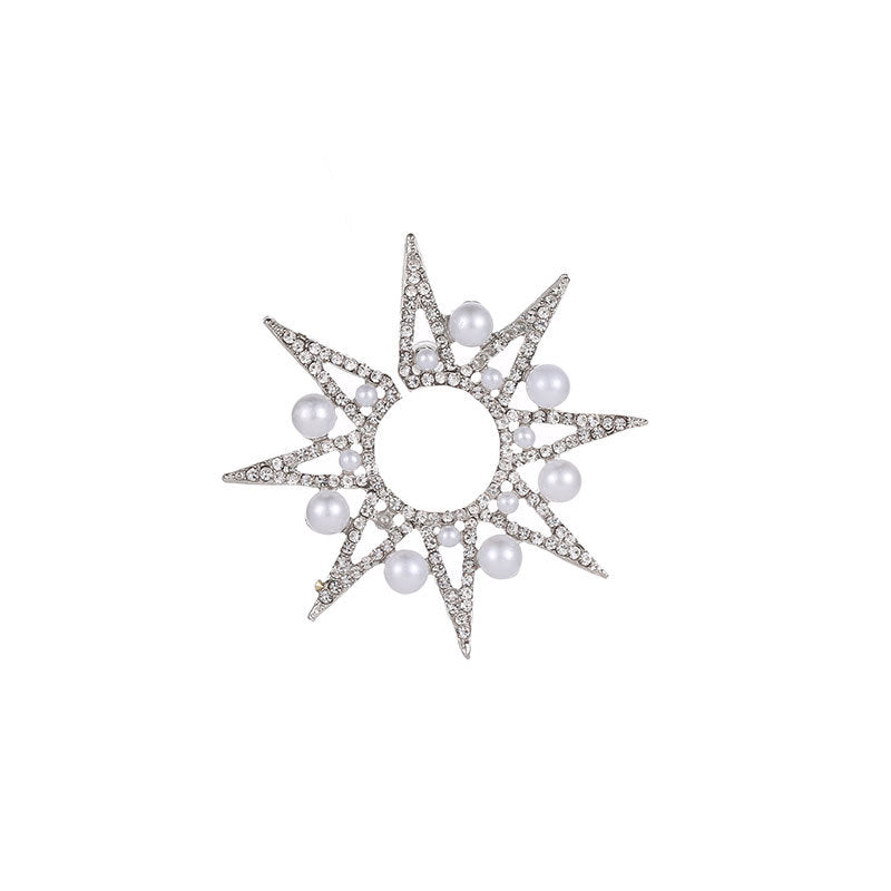 Fashionable geometric exaggerated earrings temperament pearl studded diamond starburst sun flower stud earrings single style
