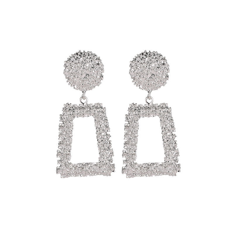 Exaggerated Atmospheric Matte Trendy Geometric Earrings Creative Personality Embossed Trapezoidal Long Metal Earrings