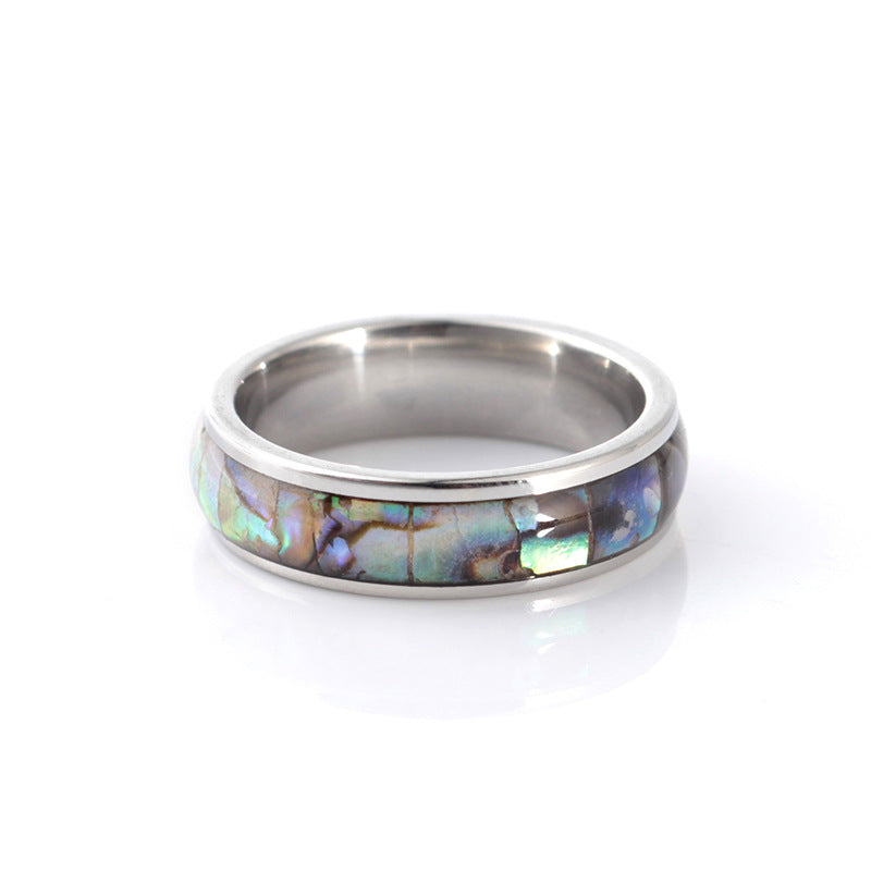 Fashion Stainless Steel Inlaid Colorful Shell Ring Popular Titanium Steel Ring Jewelry