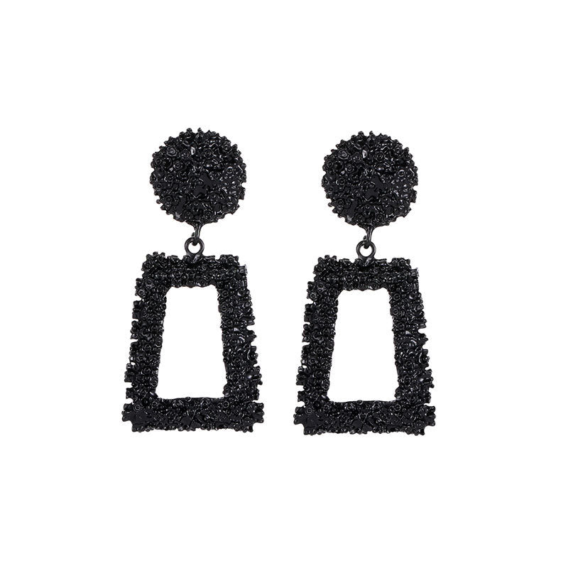Exaggerated Atmospheric Matte Trendy Geometric Earrings Creative Personality Embossed Trapezoidal Long Metal Earrings