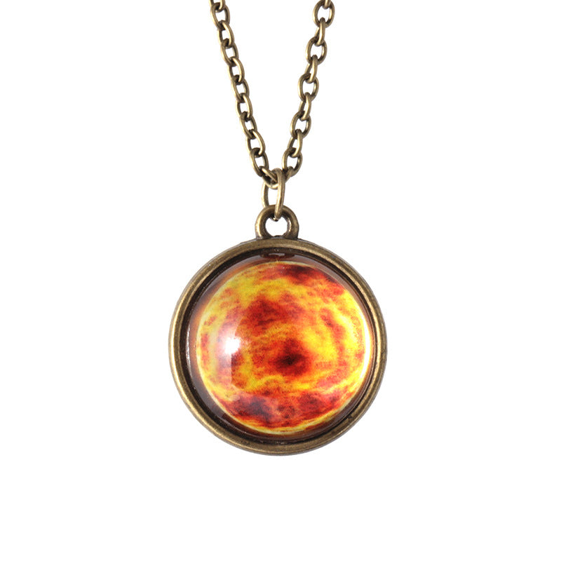 Double-sided glass ball luminous couple necklace Harajuku universe fantasy starry sky gemstone pendant jewelry