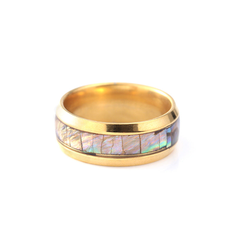 Fashion Stainless Steel Inlaid Colorful Shell Ring Popular Titanium Steel Ring Jewelry