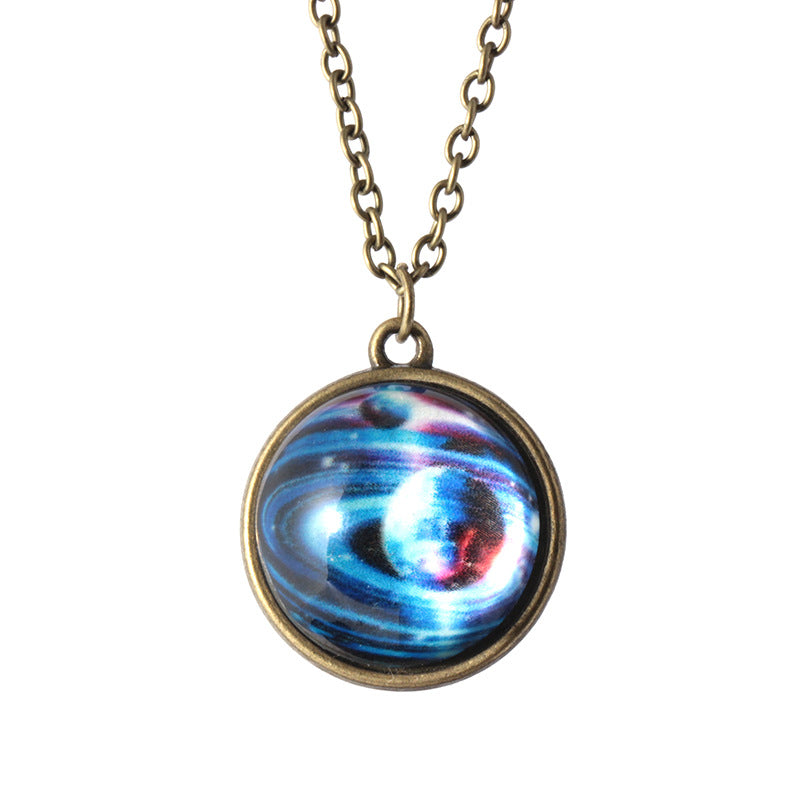 Double-sided glass ball luminous couple necklace Harajuku universe fantasy starry sky gemstone pendant jewelry