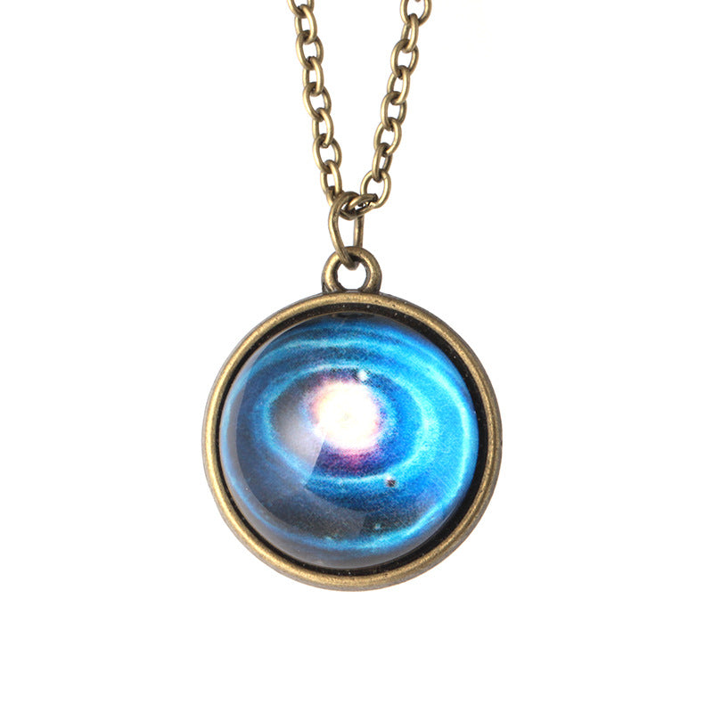 Double-sided glass ball luminous couple necklace Harajuku universe fantasy starry sky gemstone pendant jewelry