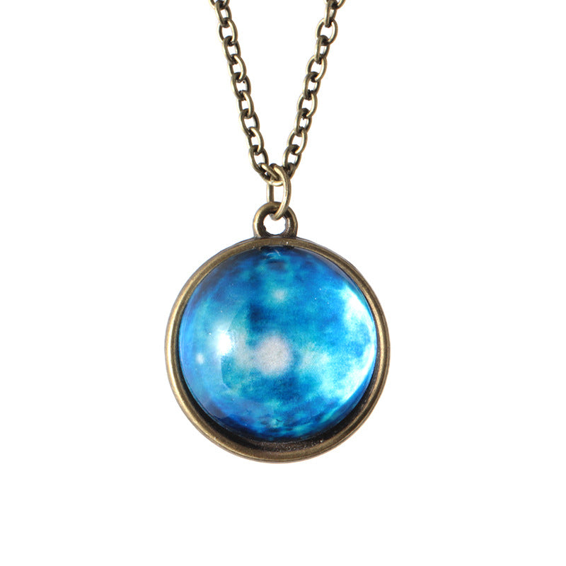 Double-sided glass ball luminous couple necklace Harajuku universe fantasy starry sky gemstone pendant jewelry