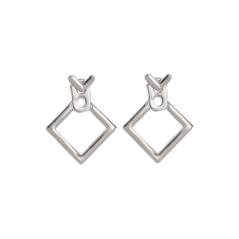 Jewelry Fashion Personality Versatile Earrings Minimalist Geometric Hollow Diamond Square Stud Earrings