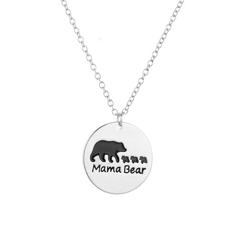 Mother's Day gift creative round cake letter mamabear combination dripping oil animal bear pendant necklace female