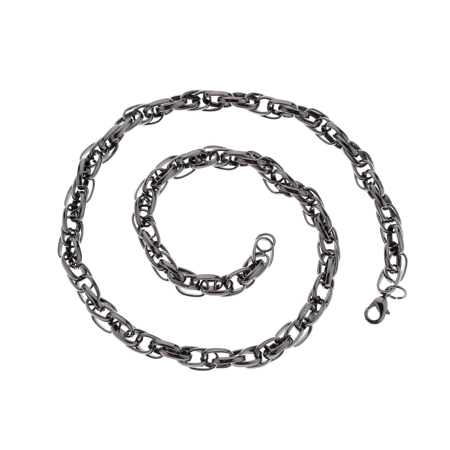 Fashion Men's Hip Hop Necklace Trend 1.6 Flat Flower Fake Twist Iron Chain Single Chain Jewelry