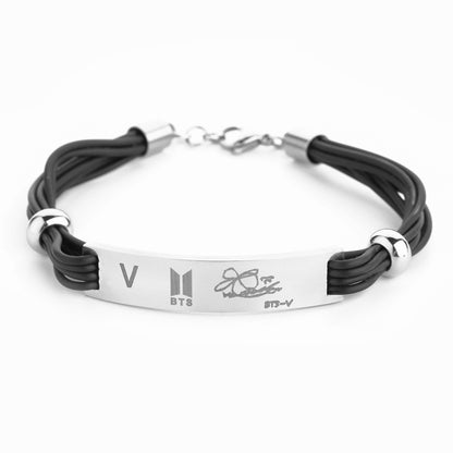 BTS BTS Fashion Silicone Leather Rope Bracelet Bracelet Sport Titanium Steel Bracelet