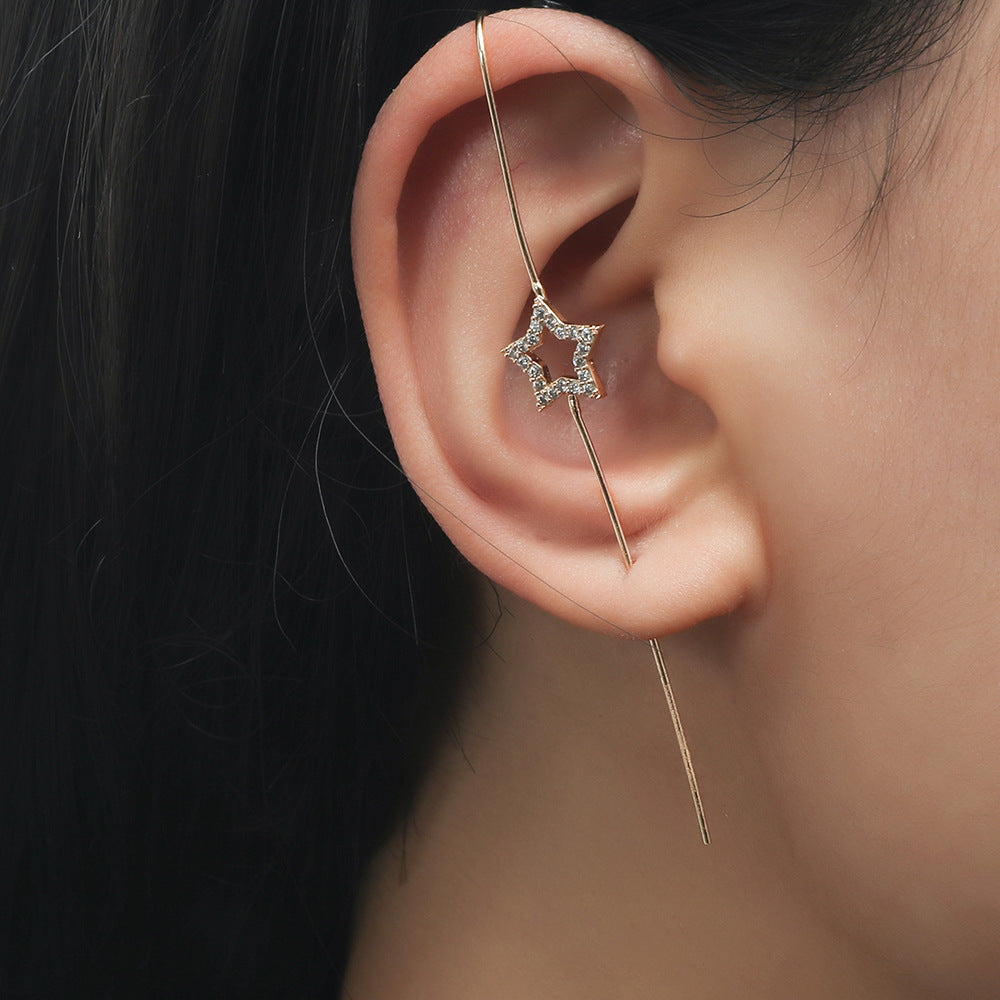 Piercing Ear Needles Temperament Inlaid Zircon Earrings Star Letters Surrounding Auricle Style Slash Earrings