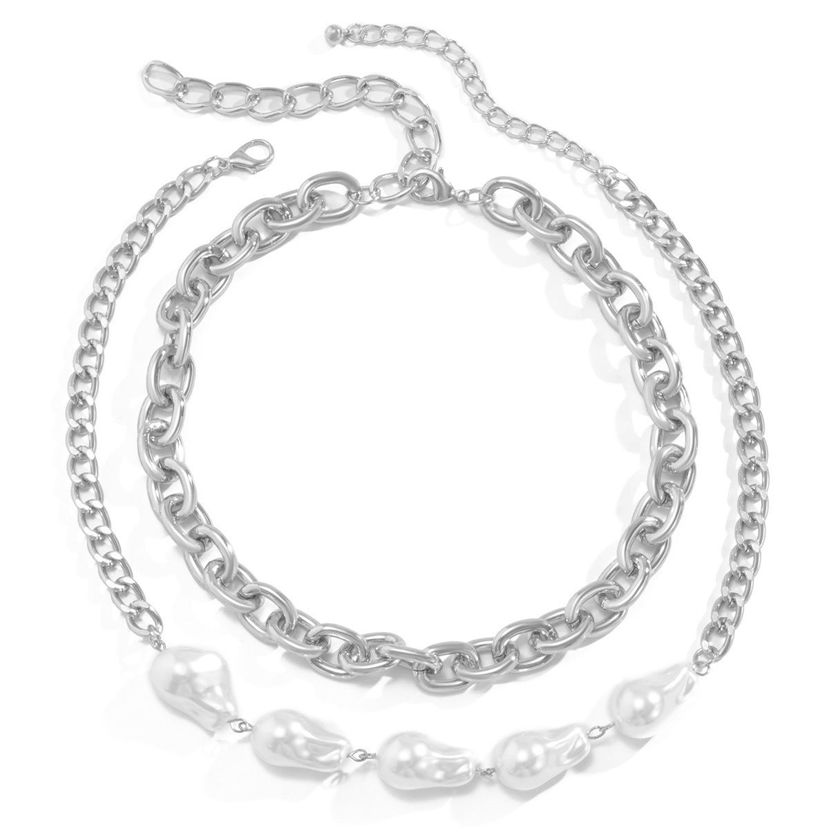 Jewelry Hip Hop INS Shaped Pearl Necklace Female Geometric Chain Baroque Pearl Necklace