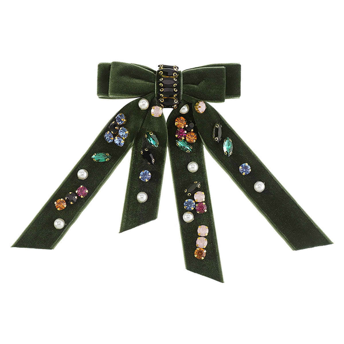 F2791 Hair Decoration Literary Double-layer Bow Hairpin Women's Gold Velvet Versatile Diamond Spring Clip