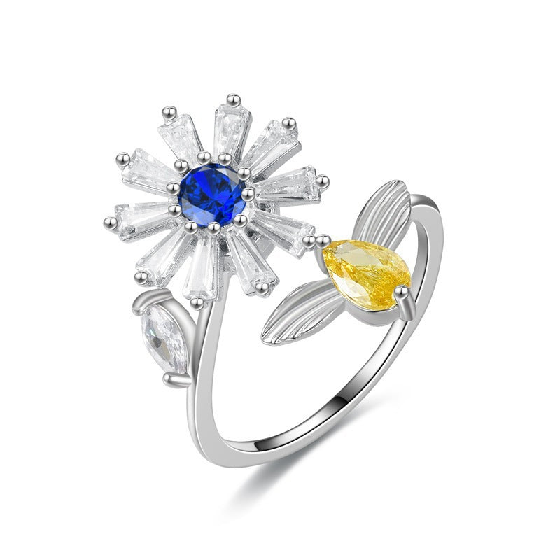 Explosive style rotating living mouth zircon ring anti-anxiety decompression ring female jewelry