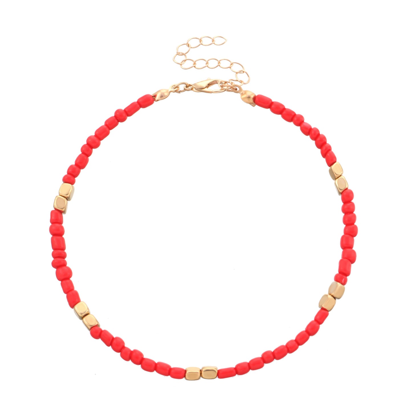 Jewelry gold rice beads beach anklet women's fashion hand-threaded square alloy foot ornaments