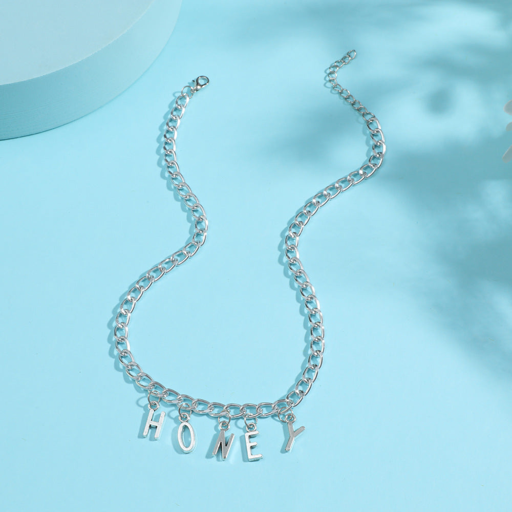 diy simple handmade alloy English word letter necklace hip-hop couple pendant short chain men and women