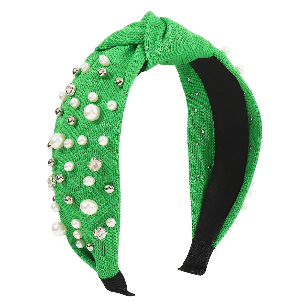 F57 creative waffle knotted pure color pearl rhinestone headband baroque net red nail beads wide-brimmed headband female
