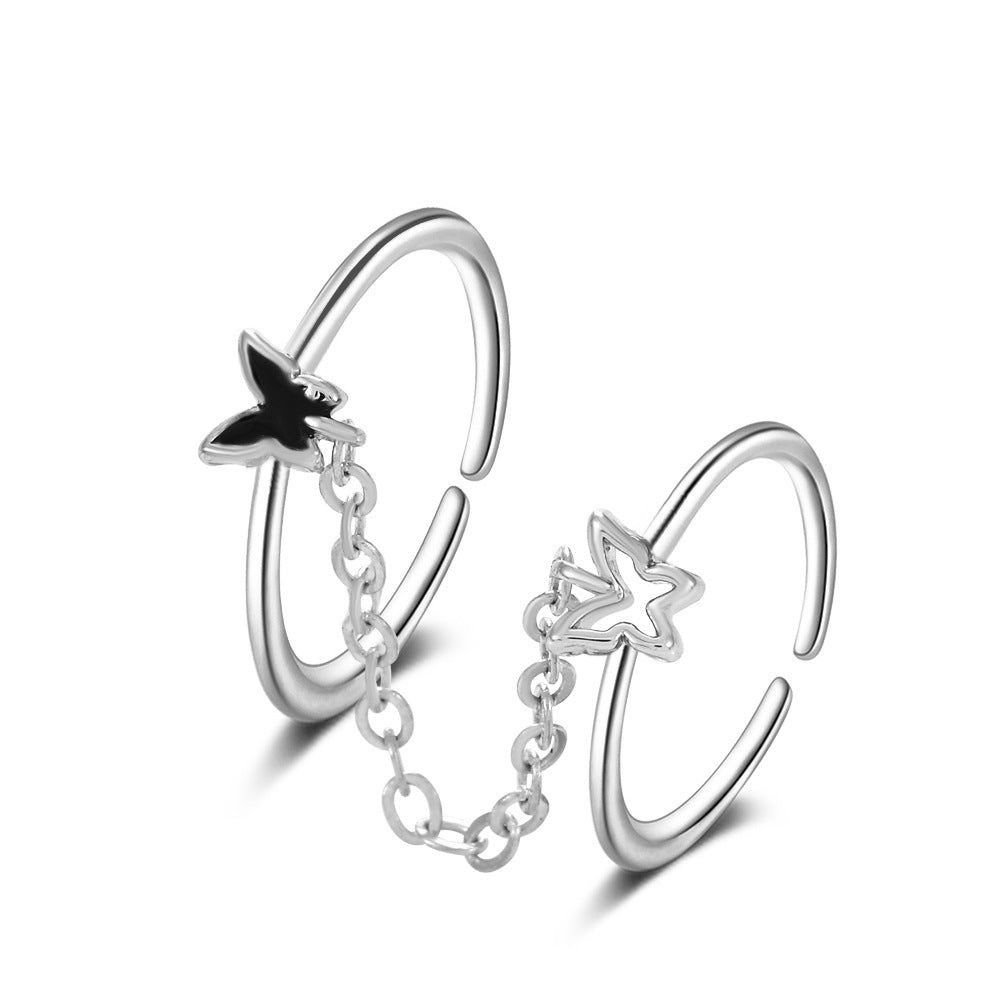 ins chain tassel double finger ring fashion simple star butterfly love geometric opening index finger ring tide