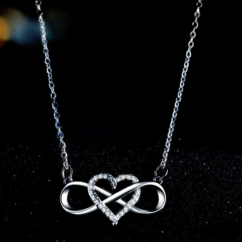 Fashion Women Gold Heart Shape Lucky 8 Diamond Love Love Pendant Necklace Jewelry