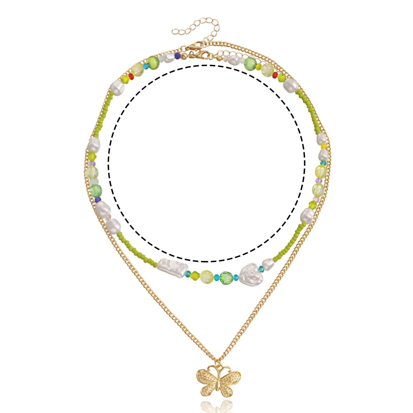 Jewelry Retro Metal Three-dimensional Butterfly Beads Necklace Women's Versatile Beaded Woven Pearl Necklace