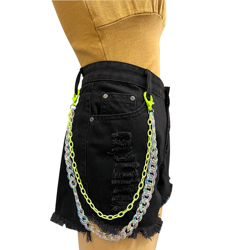Ins street super hot candy color translucent magic color acrylic double-layer pants chain trendy ornaments