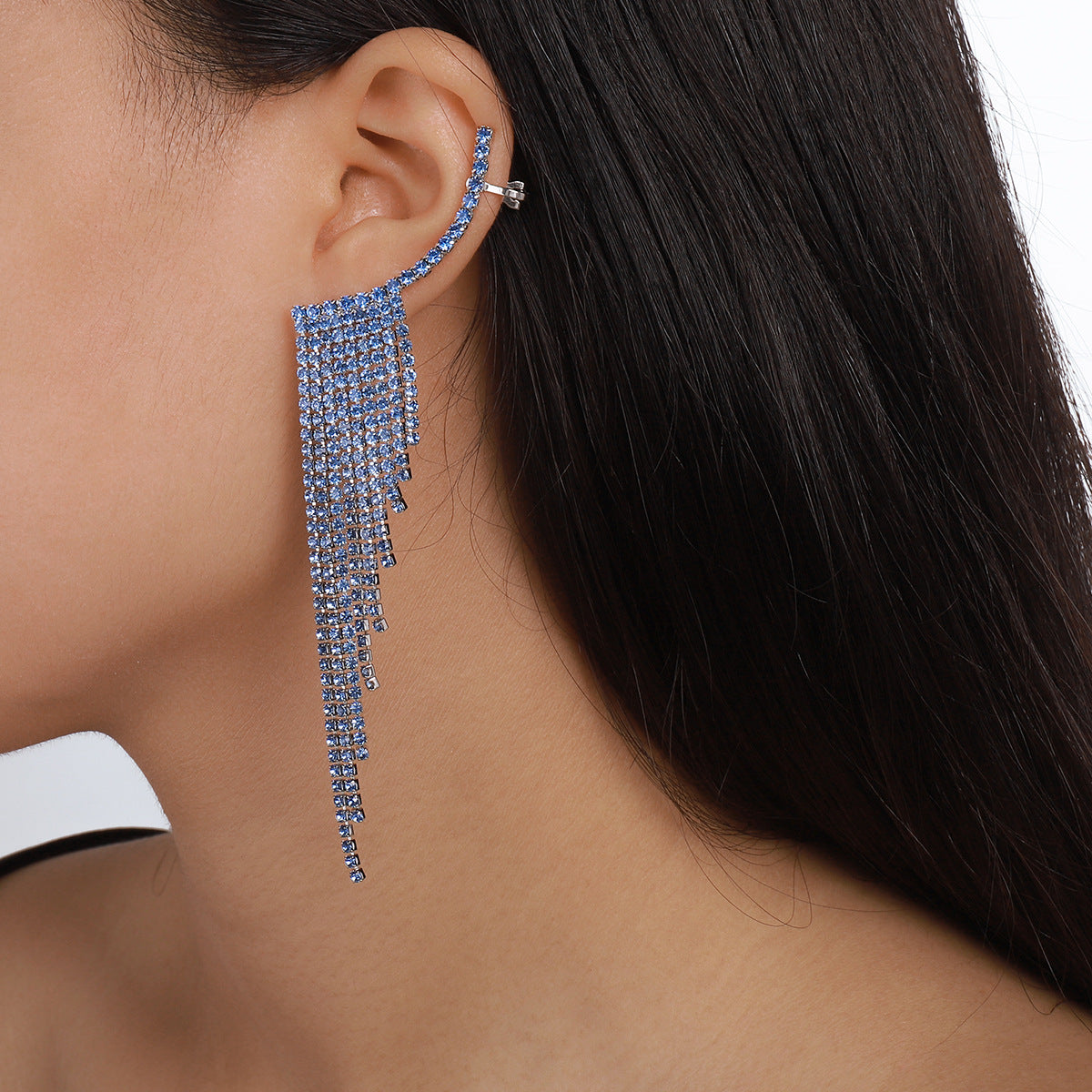 E1274 Temperament Simple Pop Earrings Net Red Tassel Rhinestone Ear Needles Geometric Banquet Exaggerated Earrings