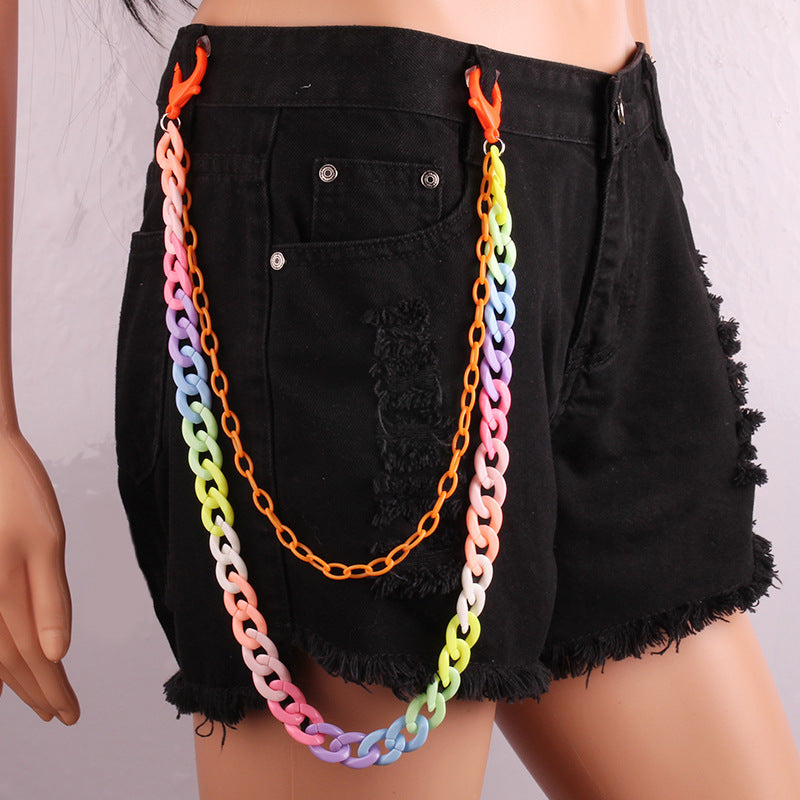 Candy Color Double Layer High Street Retro Colored Resin Ultralight Pant Chain Chain Hanging Chain Street Jeans