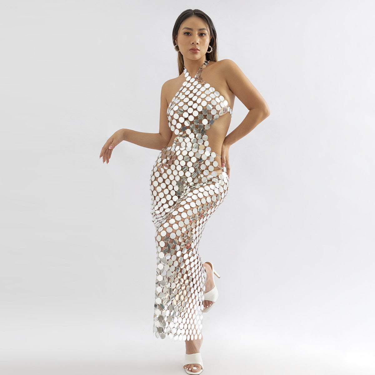 Jewelry Fashion Sexy Sequin Long Dress Clothes Women's Personality Backless Long One Body Chain