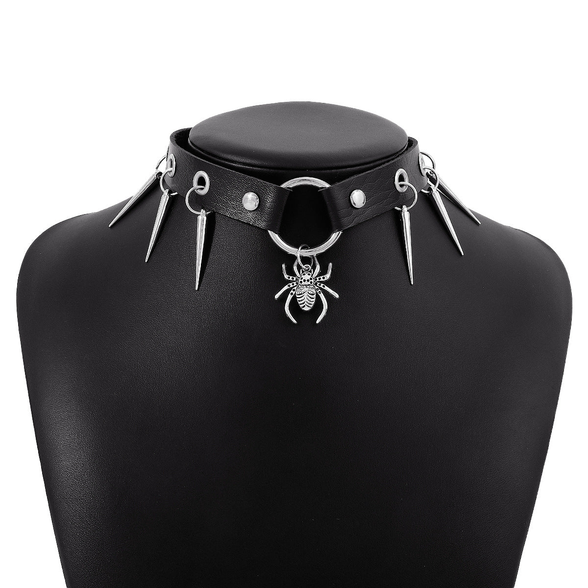 N163 Punk Rock Fan Necklace Gothic Leather Hip Hop Snake Rivet Bondage Collar Clavicle Chain