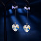 Fashion Ladies Long Color Crystal Diamond Heart Shape Pendant Stud Earrings Bow Knot Earrings Jewelry