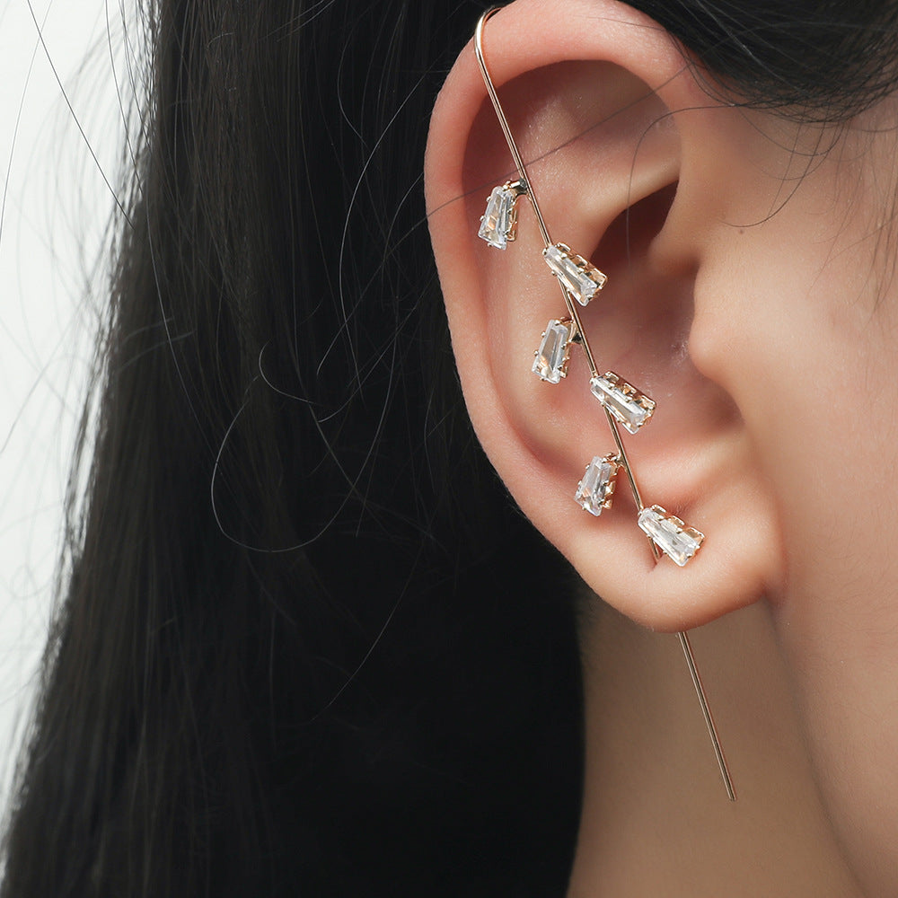 Piercing Ear Needles Temperament Inlaid Zircon Earrings Star Letters Surrounding Auricle Style Slash Earrings