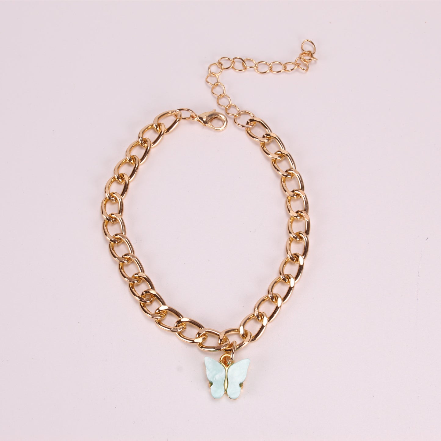 New simple summer beach anklet ins color acrylic butterfly anklet metal thick chain anklet