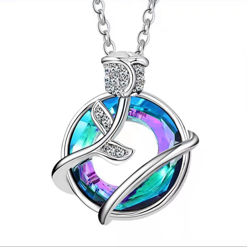Jewelry Fashion Angel Ring Rose Flower Pendant Necklace Female Niche Design Sense Jewelry