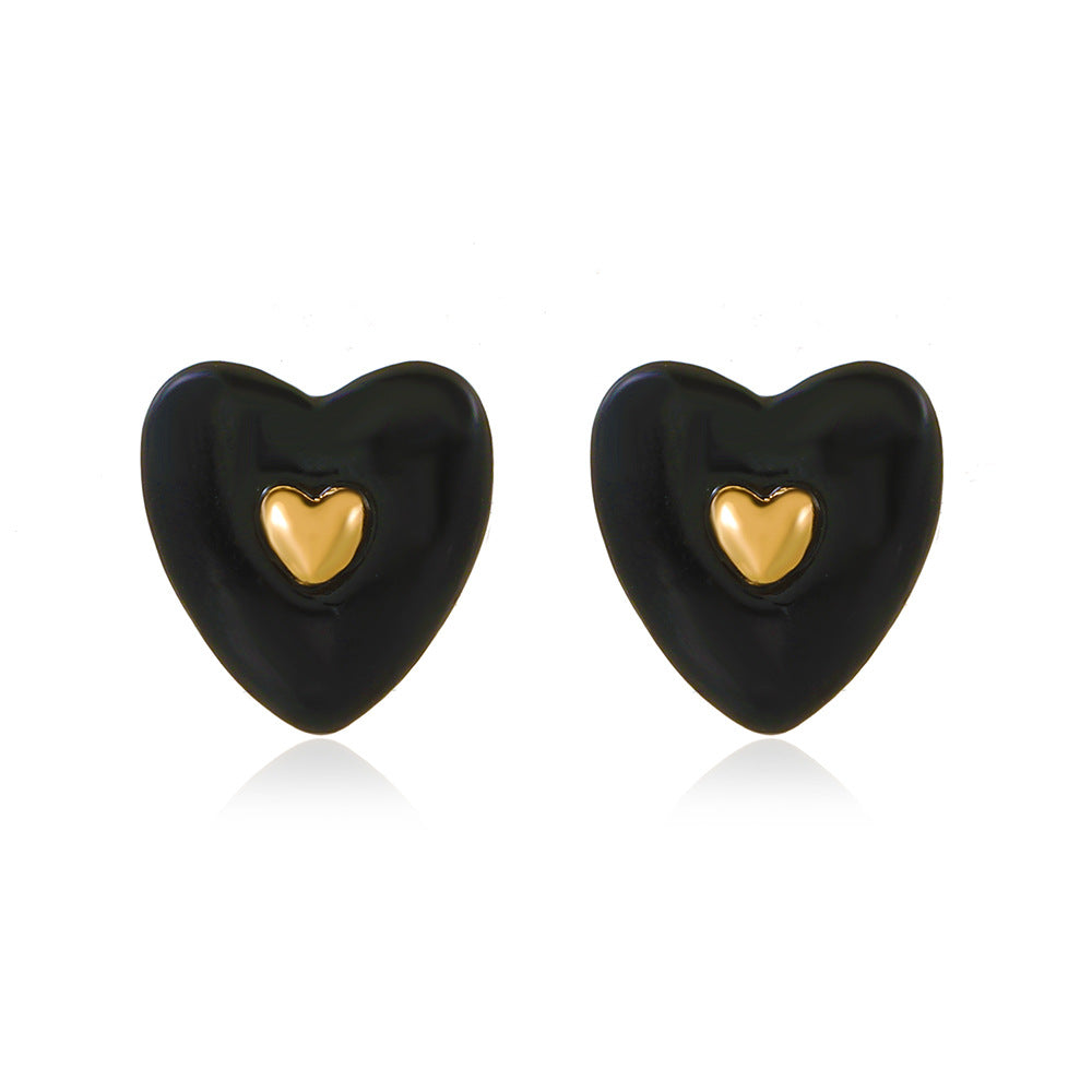 ins enamel drop oil inlaid love earrings fashion temperament niche design peach heart earrings simple earrings