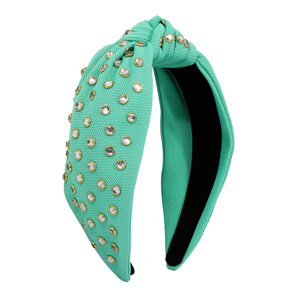 F3742 Jewelry wide-brimmed pressed hair solid color knotted headband rhinestone temperament simple color contrast hair accessories for women