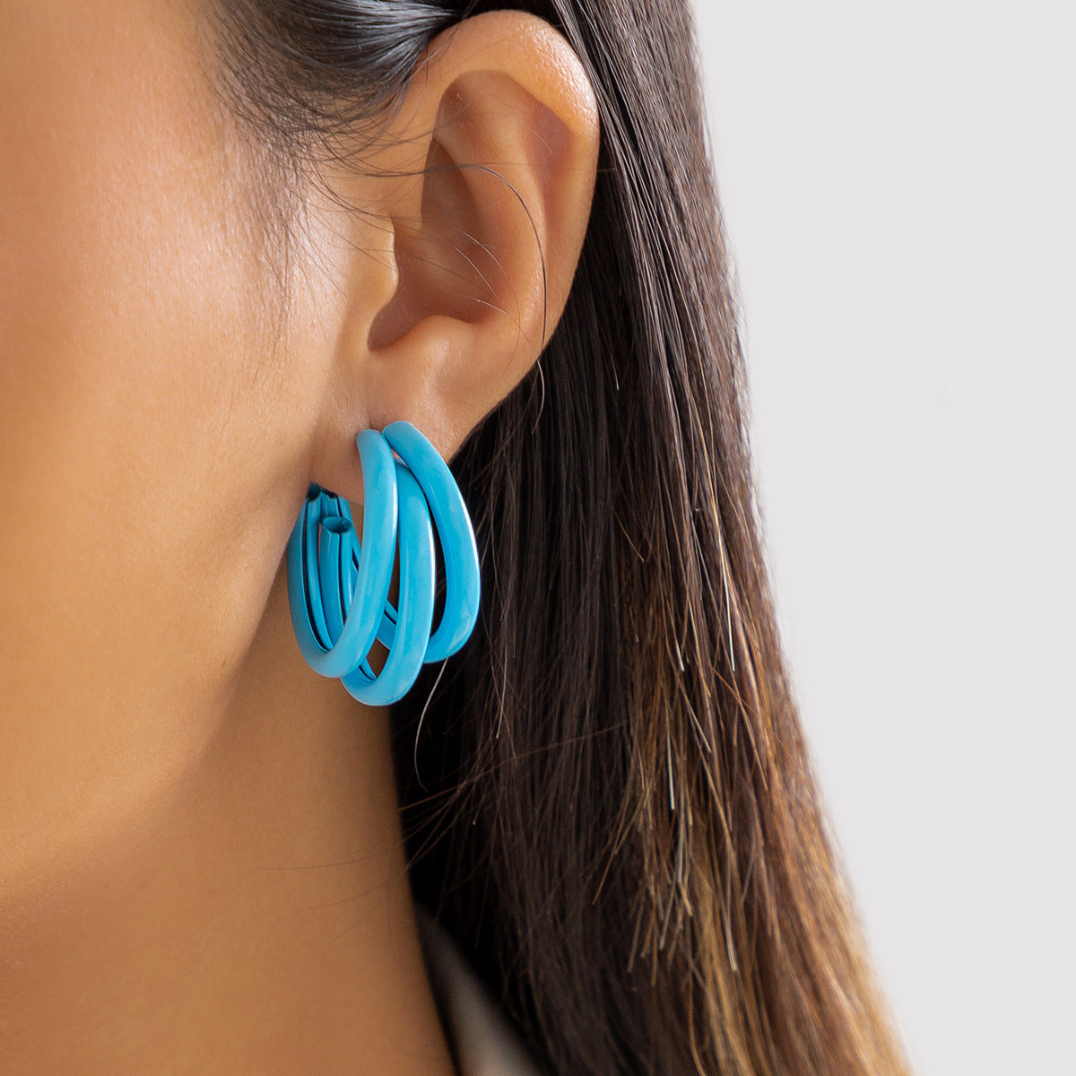 Jewelry Fashion Metal Round Tube Irregular Earrings Simple Temperament Spray Paint Color C Shape Earrings