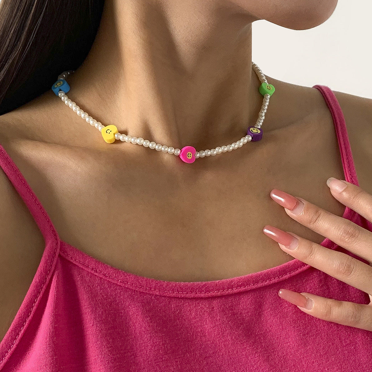 Ornament Imitation Pearl Beach Soft Pottery Clavicle Necklace Simple Butterfly Star Smiley Face Necklace