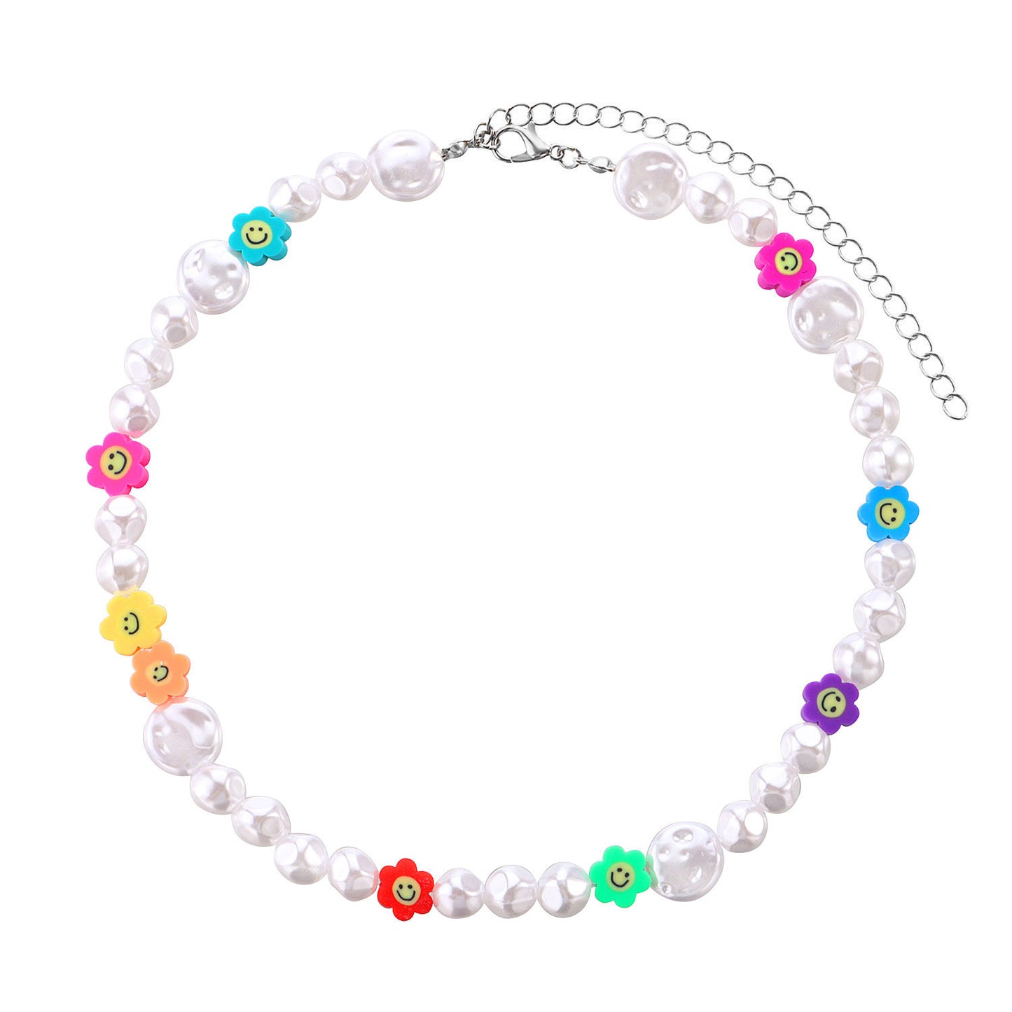 Jewelry Fashion Color Soft Pottery Flower Necklace Female Simple Geometric Short Shaped Pearl Necklace