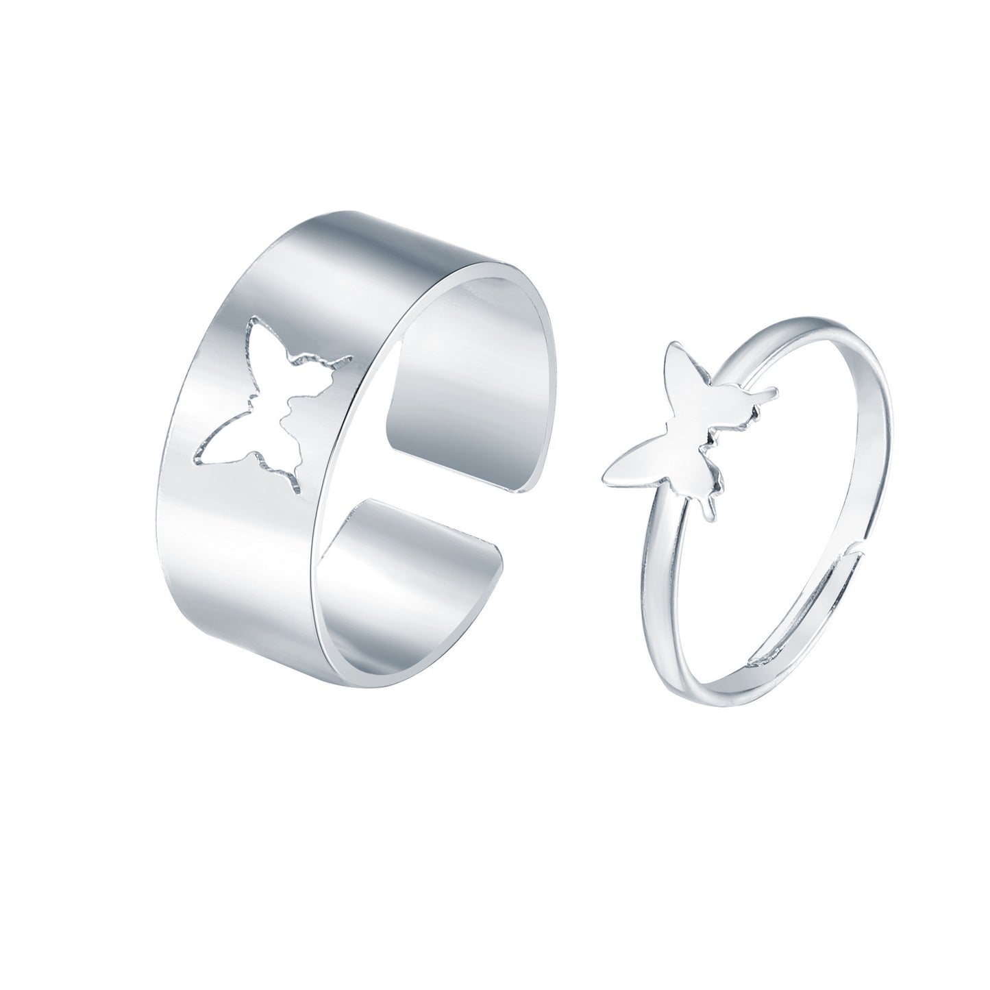 Butterfly ring set ins retro creative metal geometric hollow ring 2-piece couple