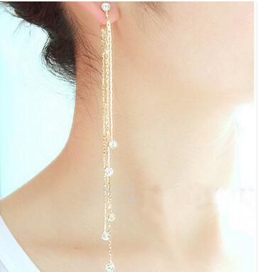 Fashion Square Tassel Earrings Long Diamond Rhinestone Ear Wire Sweet Earrings Jewelry