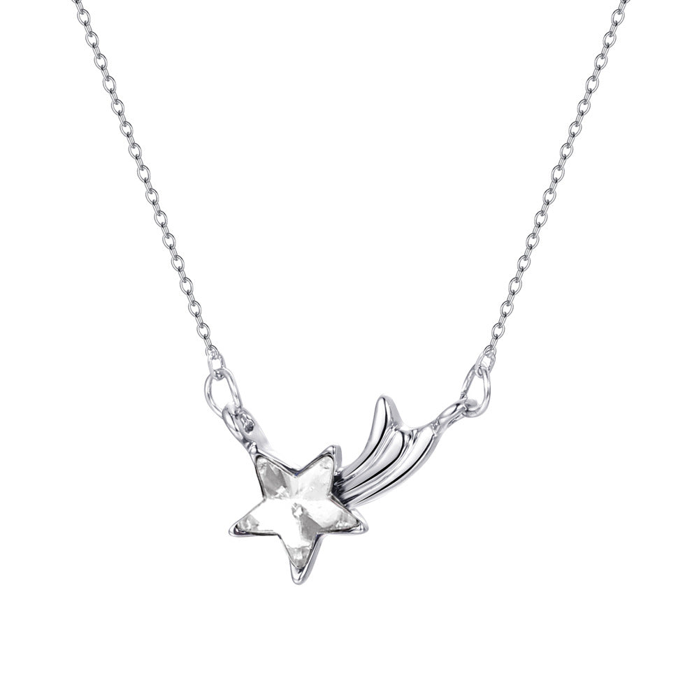 Simple and cold zircon pendant necklace fashion five-pointed star key cat clavicle chain niche design