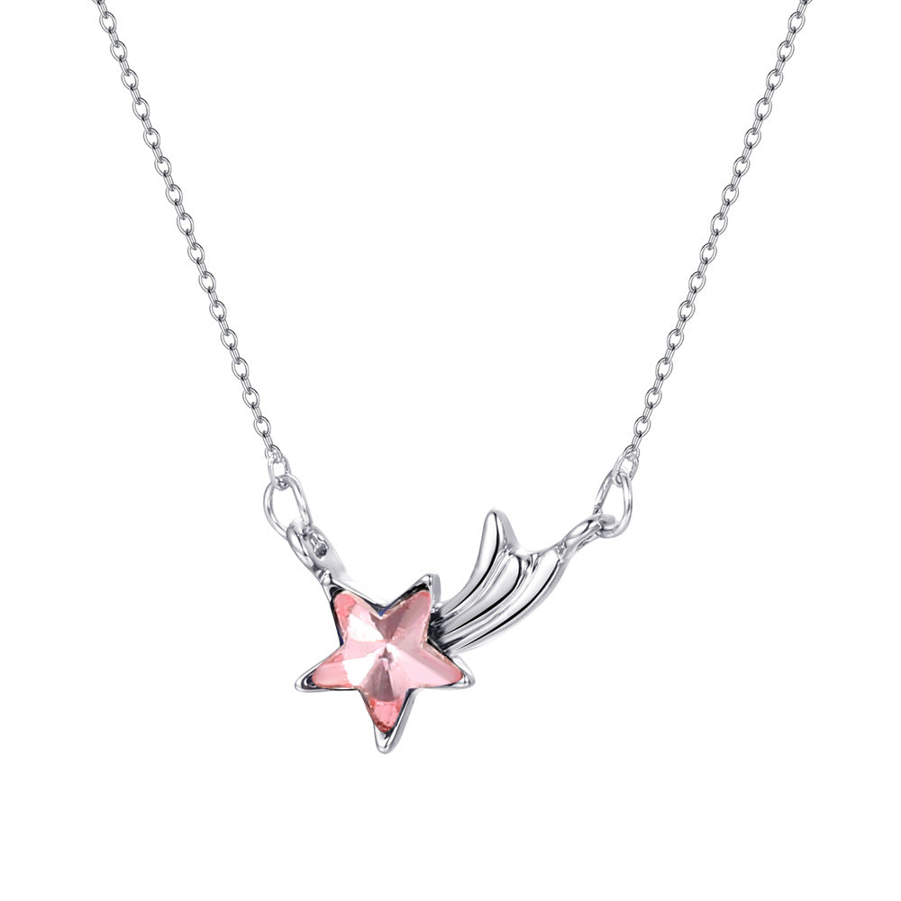 Simple and cold zircon pendant necklace fashion five-pointed star key cat clavicle chain niche design