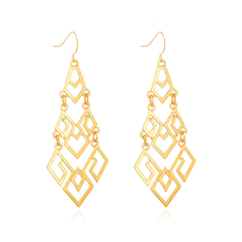 Ethnic Earrings Bohemian Hollow Carved Earrings Fashion Geometric Metal Vintage Earrings