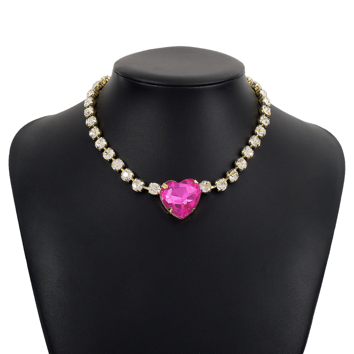 N7729 Exaggerated Creative Clavicle Chain Female Luxury Glass Diamond Heart Pendant Necklace