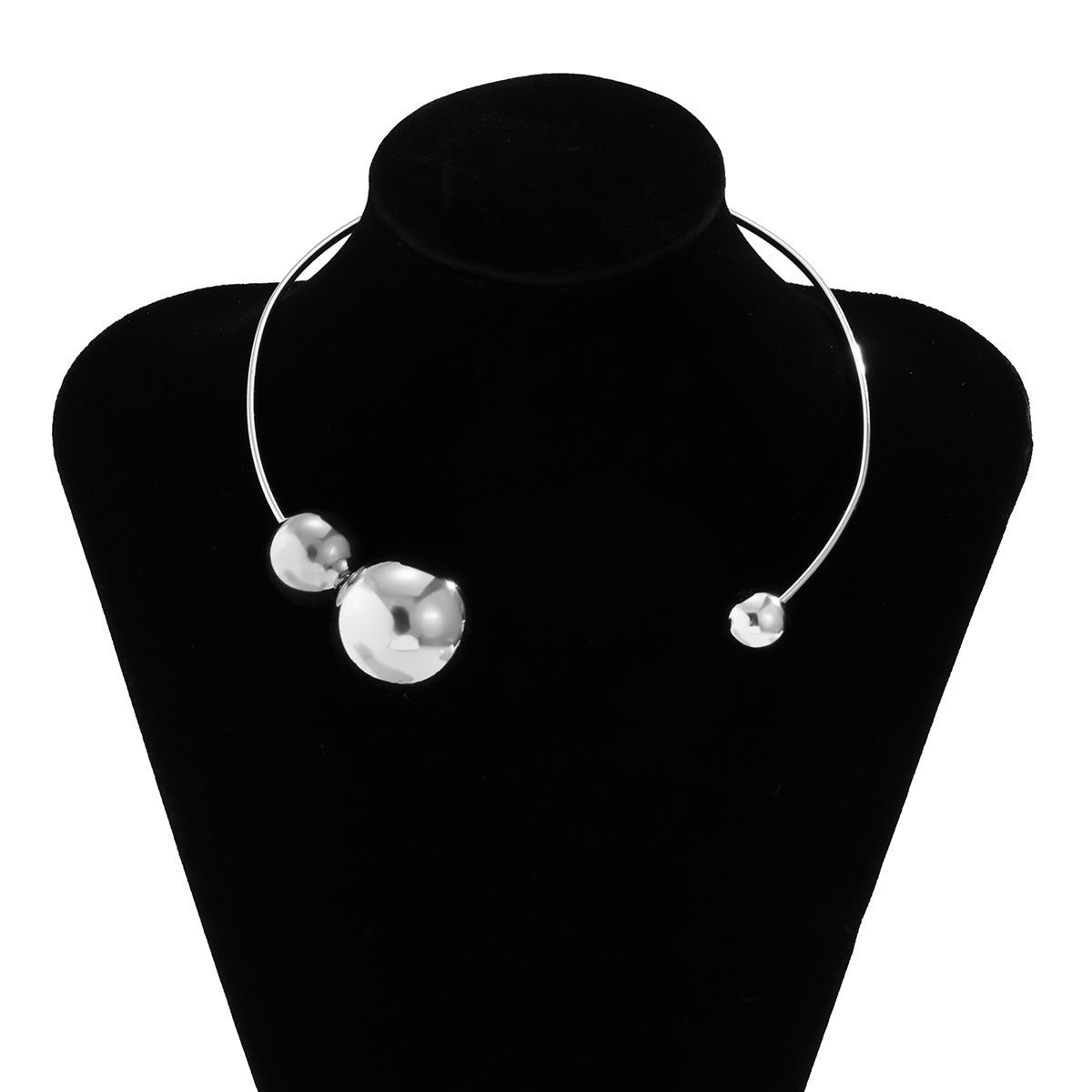 Jewelry Simple Geometric Imitation Pearl Necklace Female Personality Metal Stitching Ball Collar Necklace