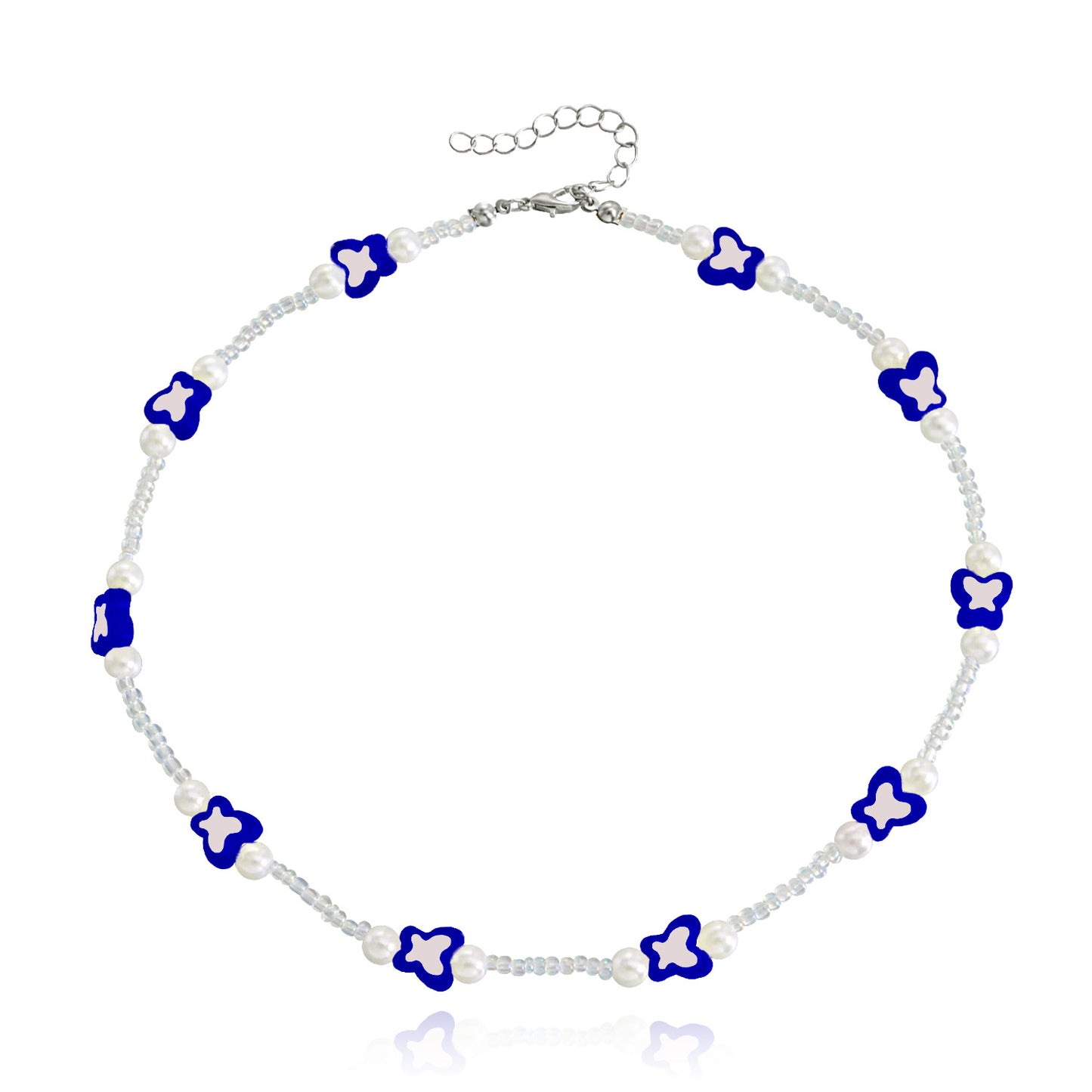 Jewelry Mini Color Butterfly Transparent White Rice Bead Necklace Female Y2K Small Fresh Imitation Pearl Necklace