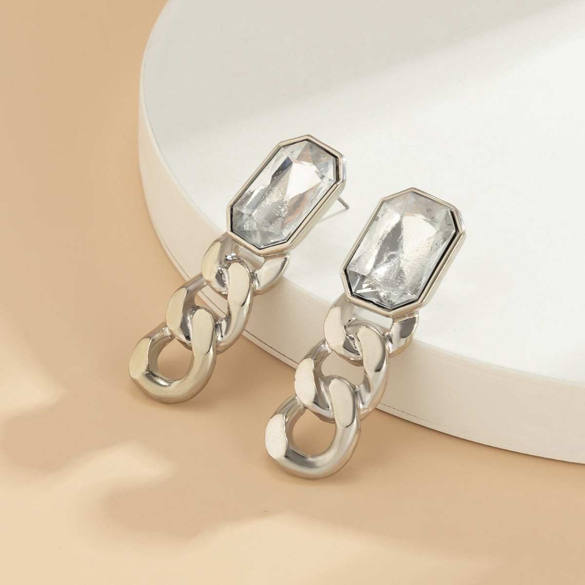 Jewelry temperament simple color imitation gemstone earrings female retro personality metal chain earrings